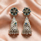 Peacock Stone Silver Jhumka Earrings
