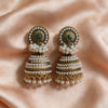 Green Stone Pearl Kundan Jhumka Earrings
