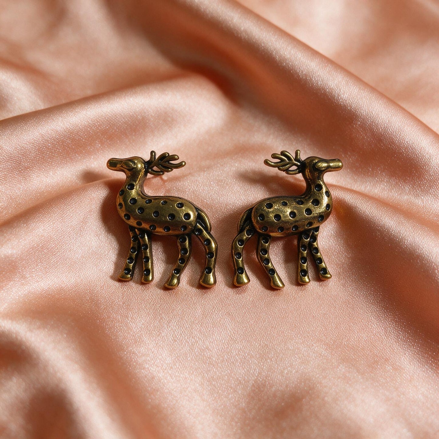 Antique Gold Deer Motif Statement Earrings