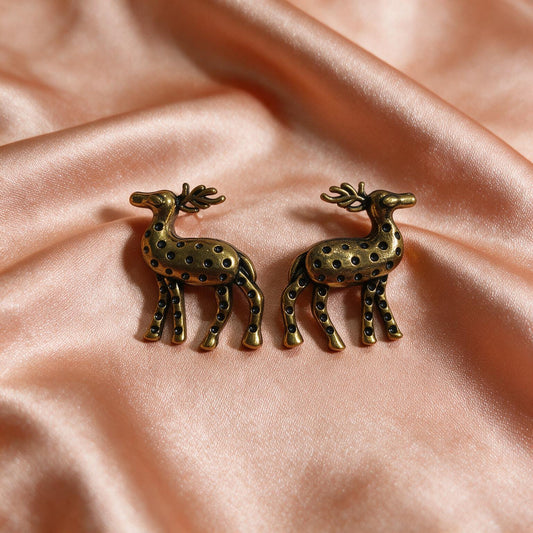 Antique Gold Deer Motif Statement Earrings