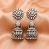 Oxidised Silver Rainbow Stone Jhumka Earrings