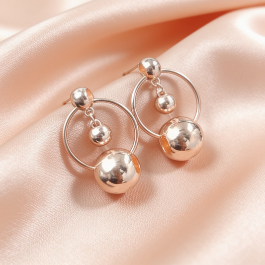 Rose Gold Sphere Hoop Drop Earrings