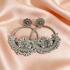 Oxidised Silver Radha Krishna Big Flower Lobe Chandbali Earrings