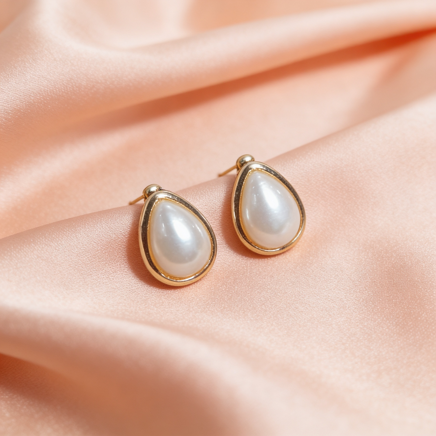 Pearl Tear Drop Golden Stud Earrings