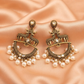 Antique Gold Deer Motif Pearl Chandbali Earrings
