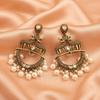 Antique Gold Deer Motif Pearl Chandbali Earrings