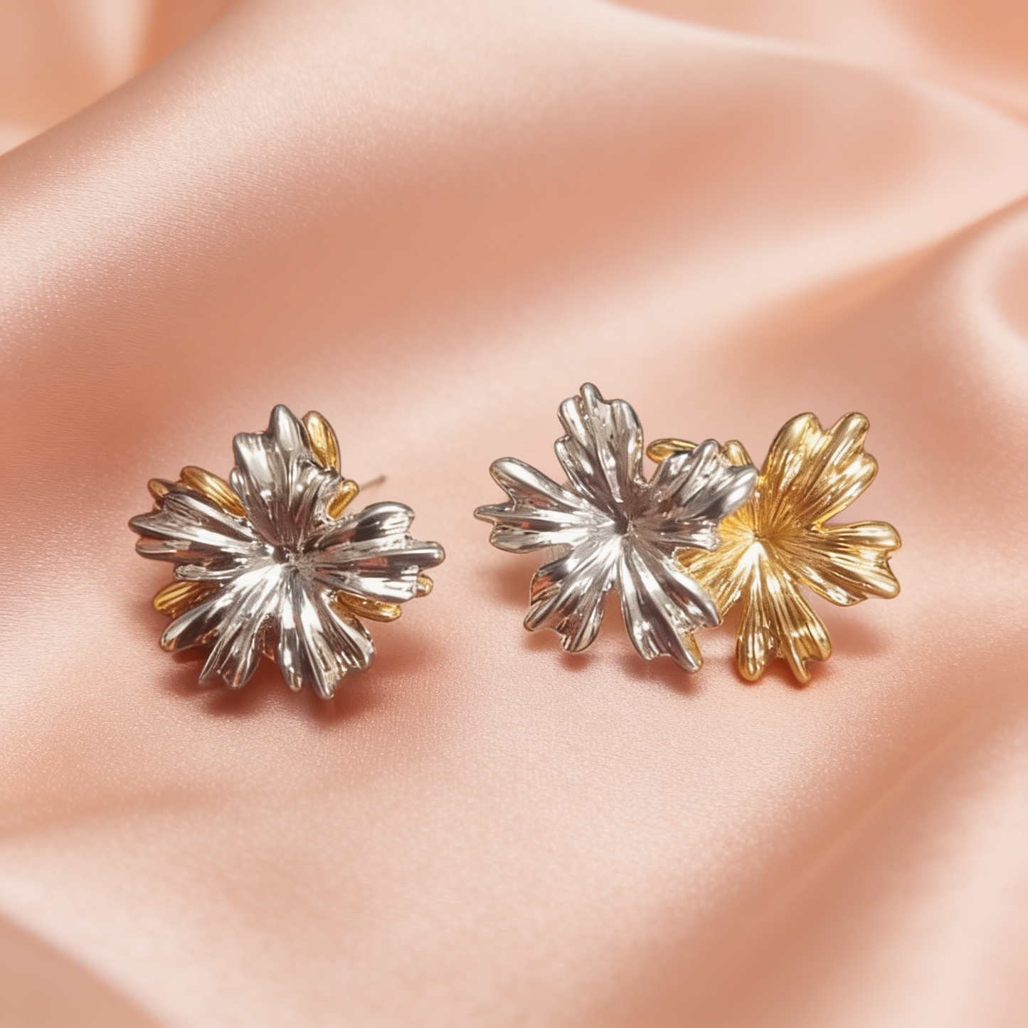 Dual-Tone Textured Floral Stud Earrings