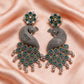Peacock Design Oxidised Silver Statement Earrings