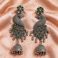 Peacock Motif Oxidised Silver Jhumka Earrings