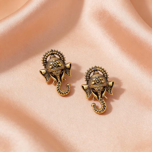 Ganesh Ji Studs Antique Gold Earrings