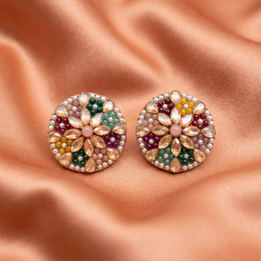 Multicolor Floral Round Stud Earrings