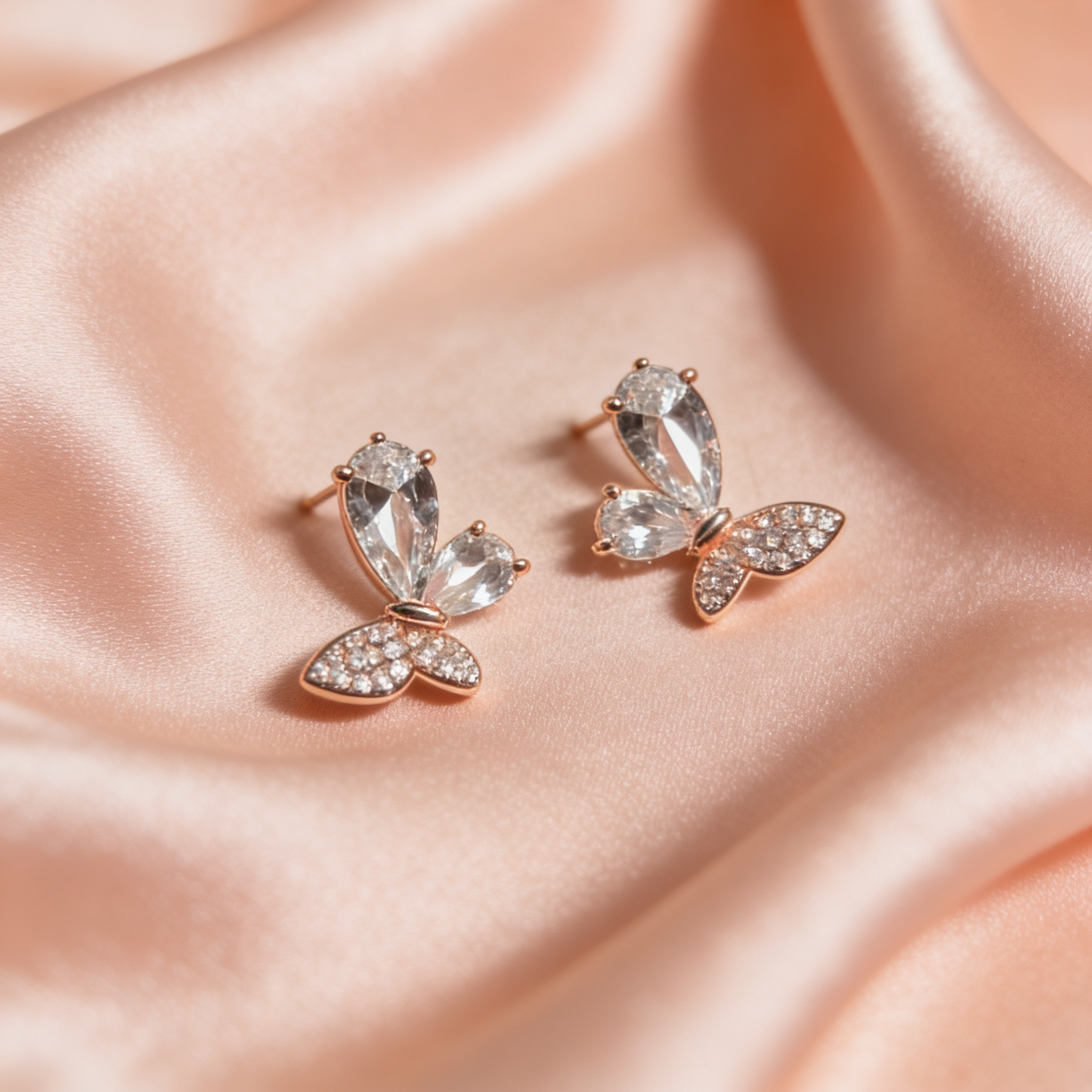 Stone Rose Gold Butterfly Earrings