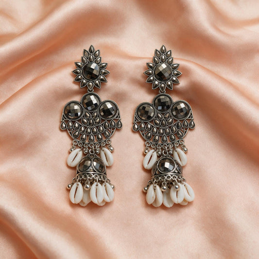 Black Stone Chandbali Jhumka Earrings