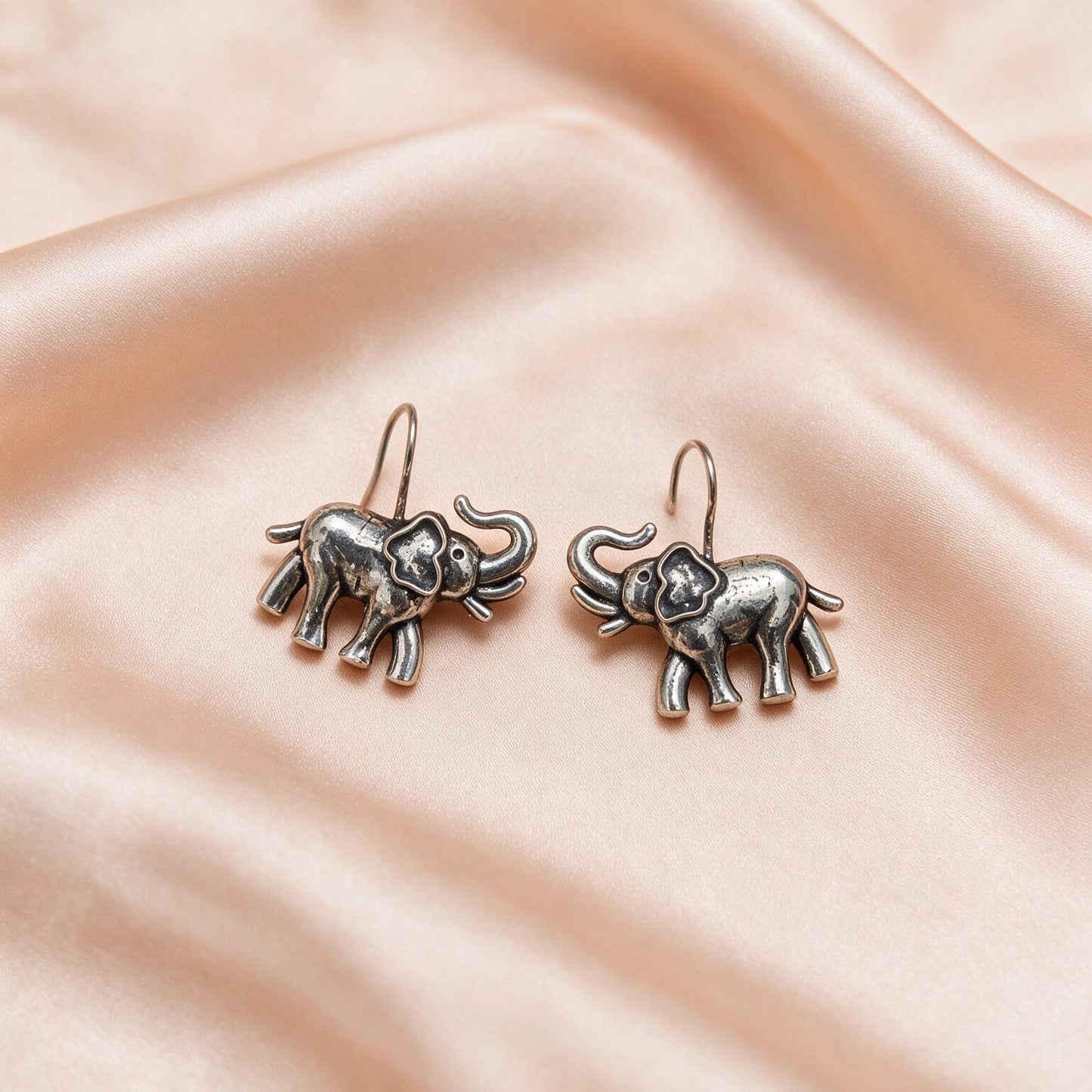 Oxidised Silver Elephant Charm Earrings