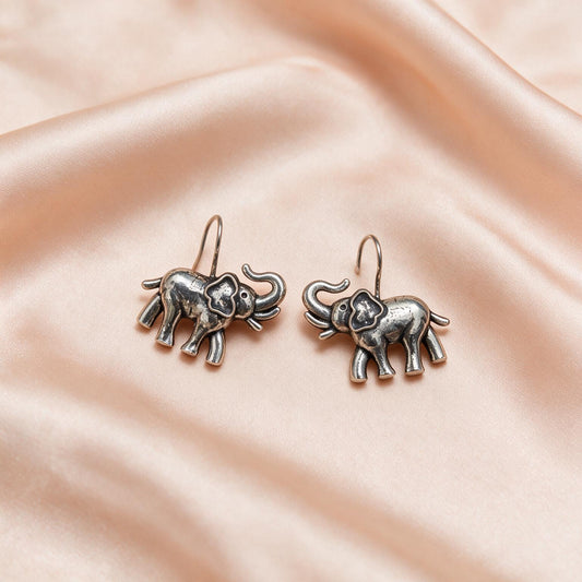 Oxidised Silver Elephant Charm Earrings