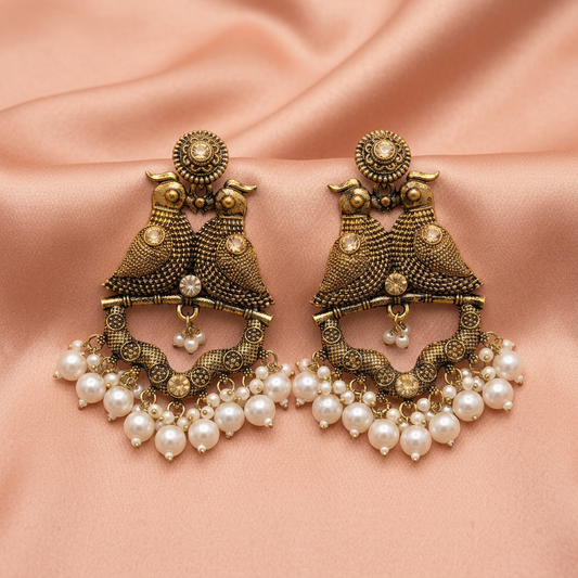 Bird Pearl Gold Bird Earrings