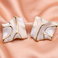 White Marble Abstract Stud Earrings with Gold Detailing