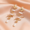 Gold Abstract Pearl Drop Earrings