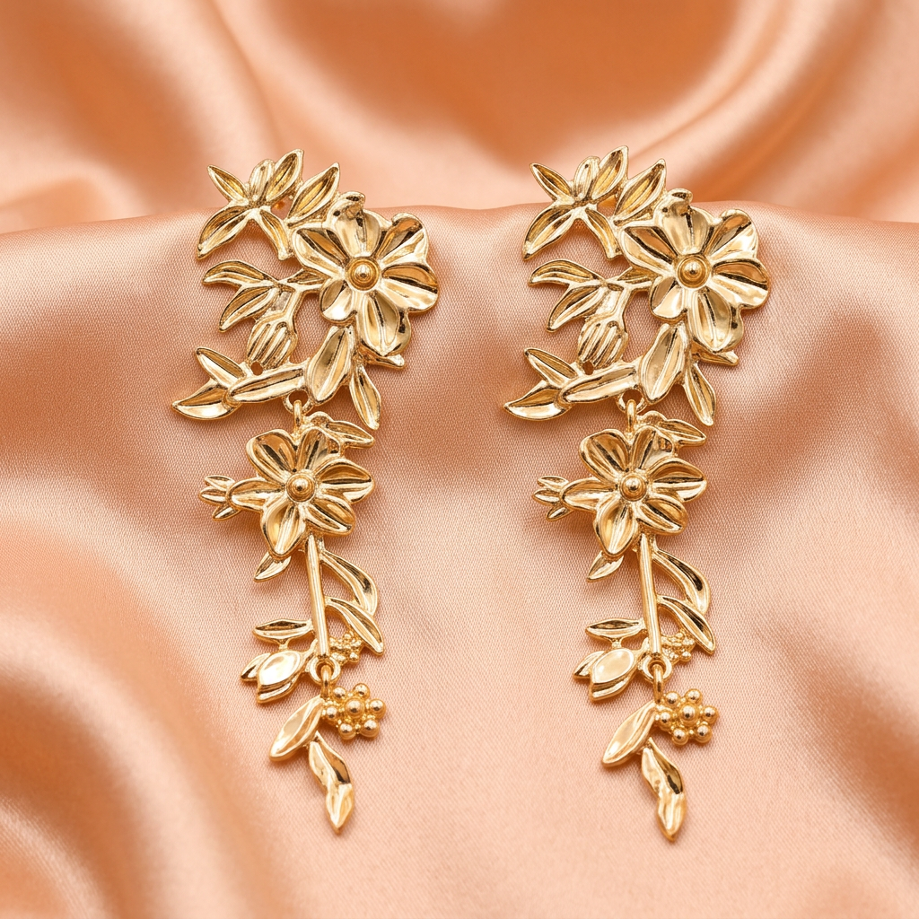 Gold Floral Vine Drop Earrings