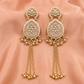 Elegant Gold-Toned Oval Floral Jhumka Earrings with Chain Drops