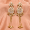 Elegant Gold-Toned Oval Floral Jhumka Earrings with Chain Drops