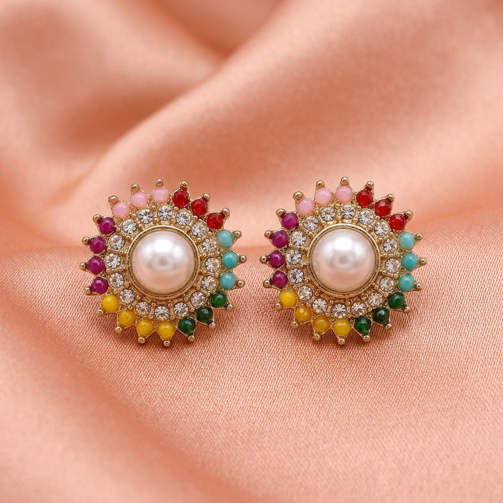 Multicolor Pearl Stud Earrings