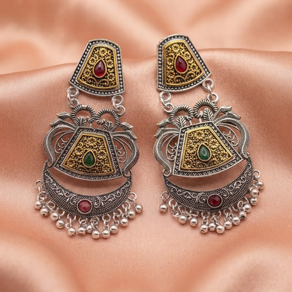 Dual-Tone Temple Chandbali Earrings