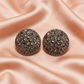 Oxidised Silver Mirror Work Round Stud Earrings