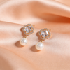 AD Pearl Rose Gold Crystal Drop Earrings