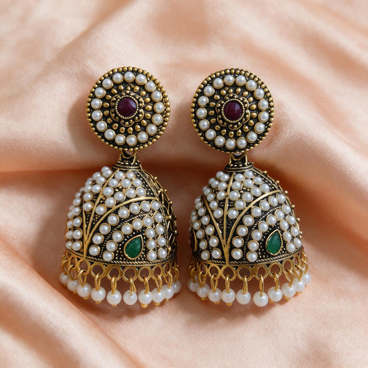 Royal Pearl Kundan Jhumka Earrings