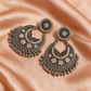 Oxidised Silver Peacock Crystal Chandbali Earrings