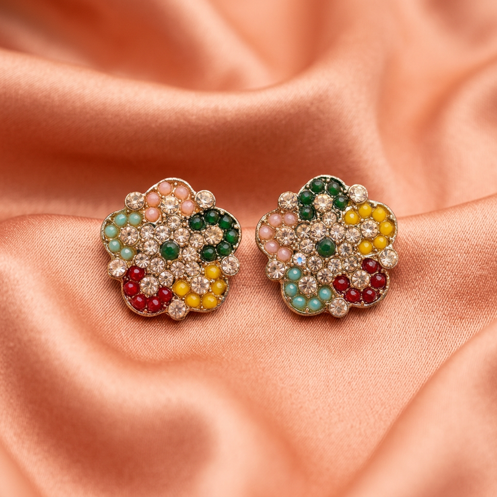 Multicolor Floral Crystal Stud Earrings