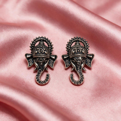 Antique Gold Ganesha Design Stud Earrings