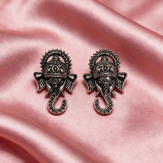 Antique Gold Ganesha Design Stud Earrings