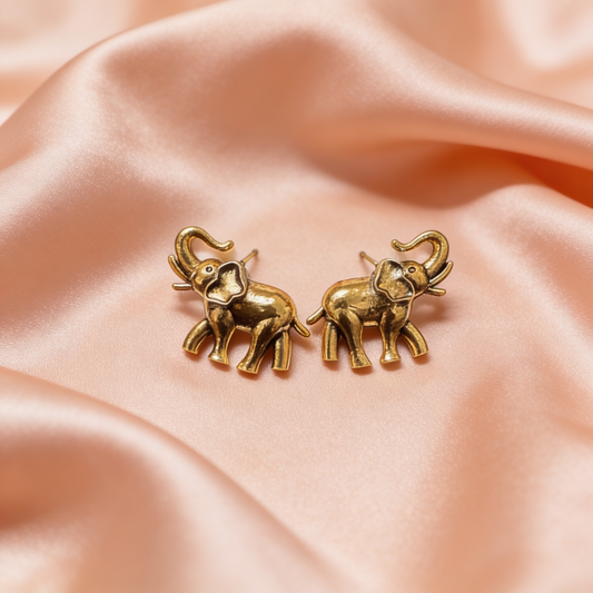 Elephant Stud Antique Gold Earrings