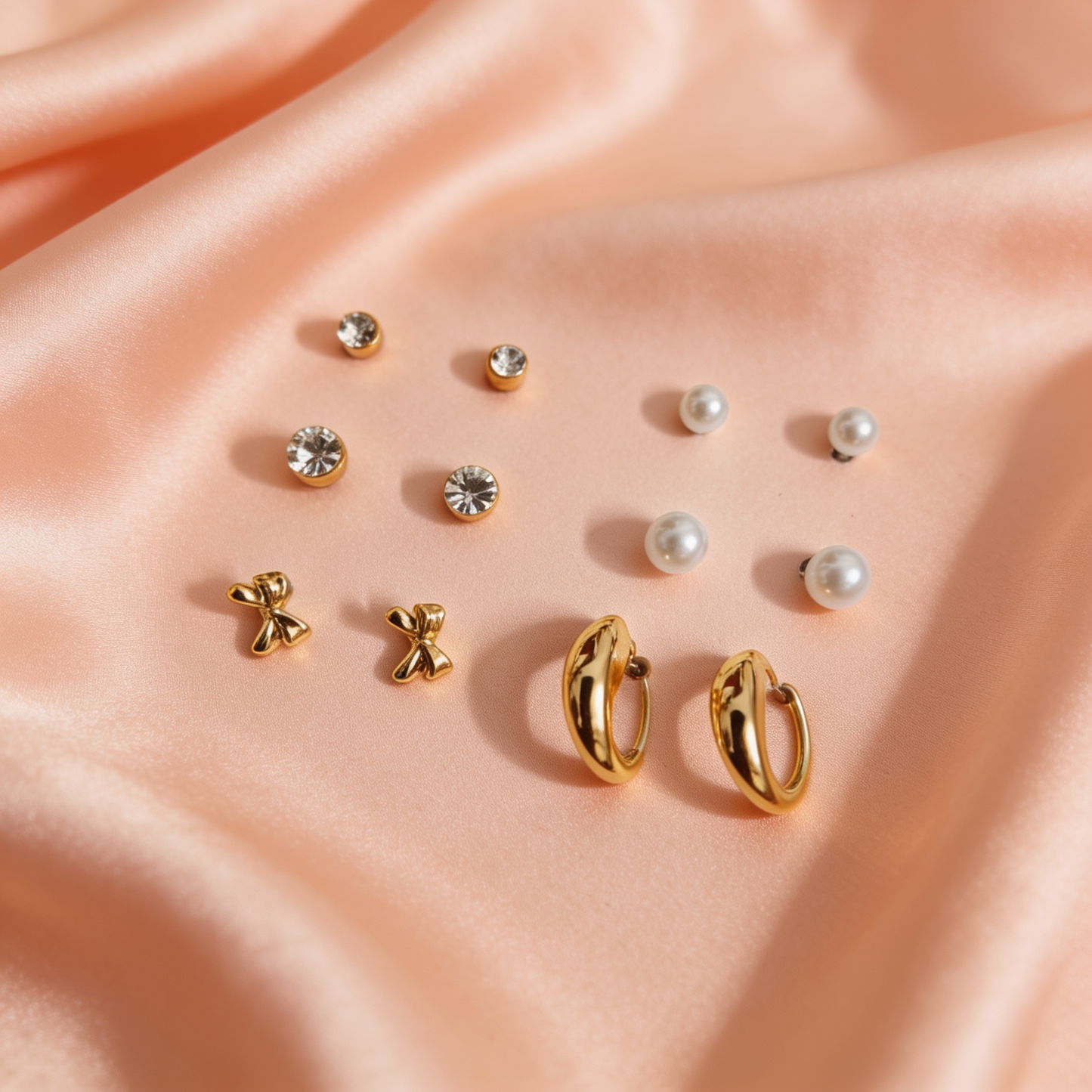 Golden Charm 6-Pair Stud & Hoop Earring Combo