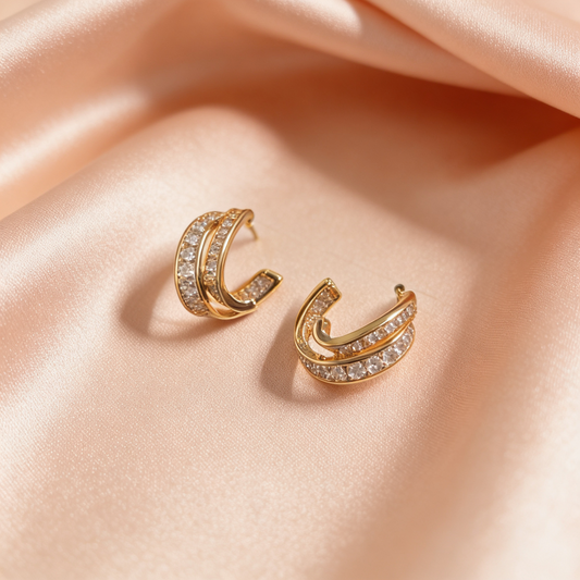 Gold Crystal Curve Hoop Earrings