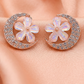 Crystal Crescent Floral Stud Earrings