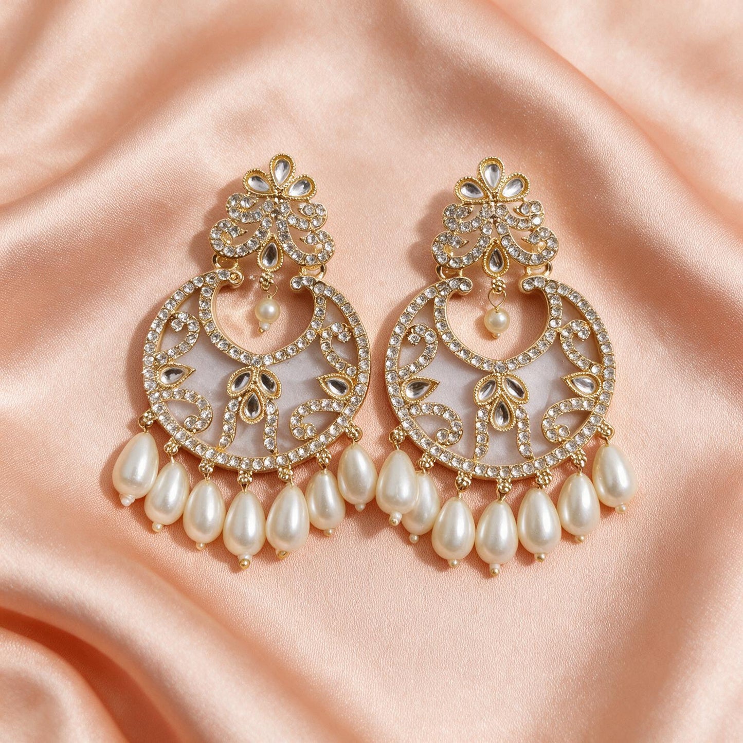Royal Pearl Stone Chandbali Earrings