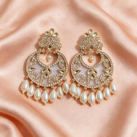 Royal Pearl Stone Chandbali Earrings