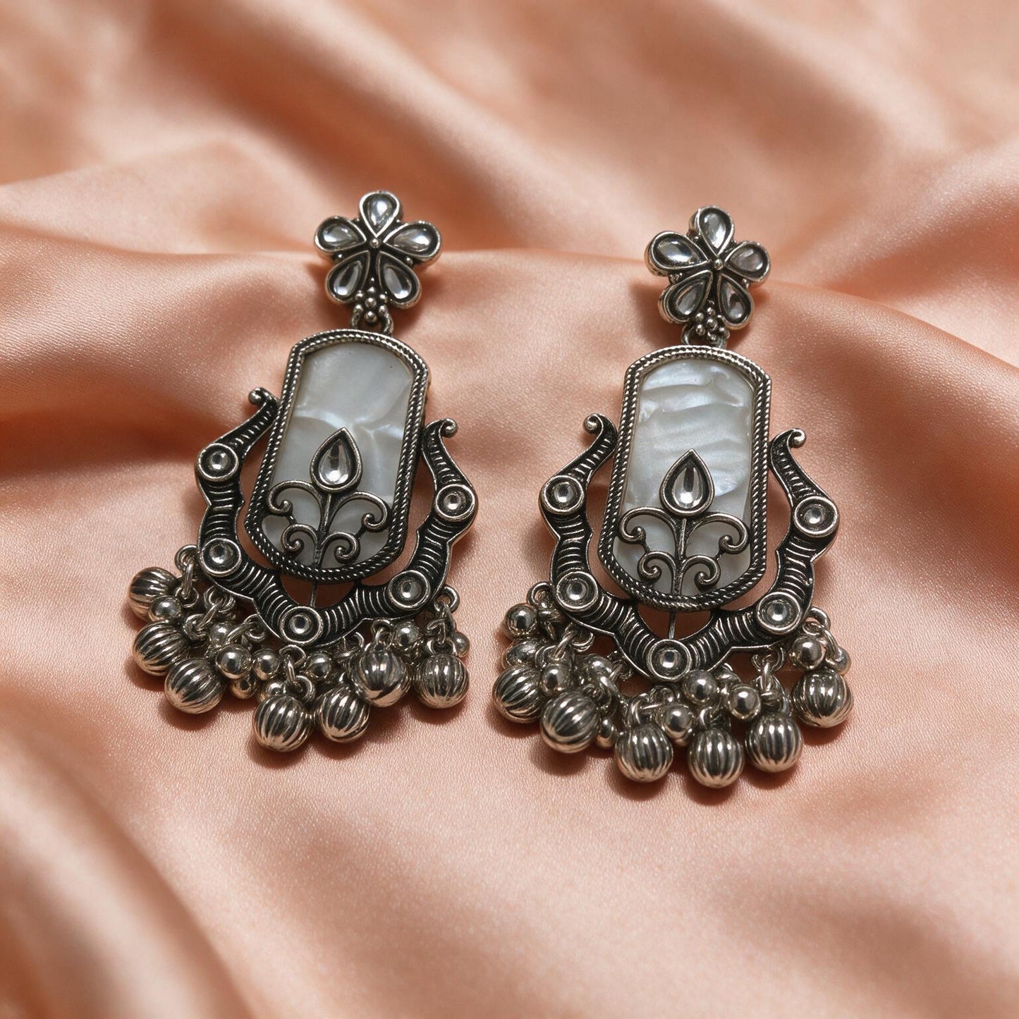 Antique Silver Floral Statement Earrings
