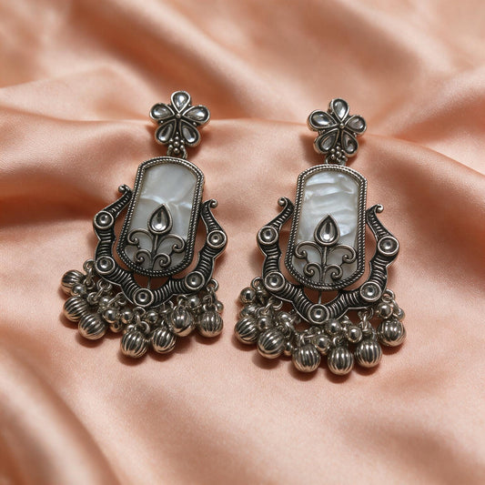 Antique Silver Floral Statement Earrings