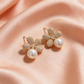 Flower with Pearl Gold Stud Earrings