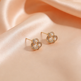 3 Circle Ad Rose Gold Pearl Stud Earrings