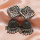 Peacock Tree Oxidised Silver Jhumka Earrings