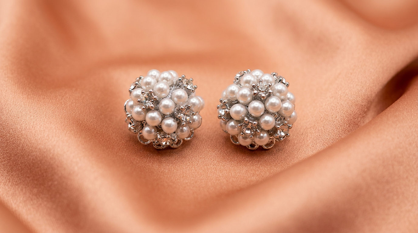 Pearl Cluster Crystal Stud Earrings