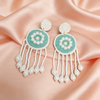 Green nd White Beads Drop Earrings