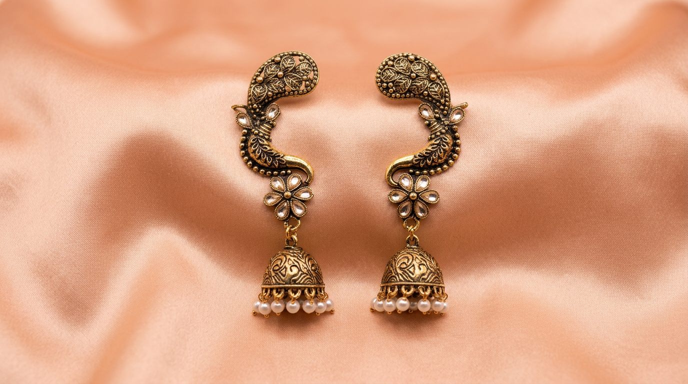 Antique Gold Temple Jhumka Earrings