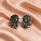 Oxidised Silver Rose Flower Stud Earrings