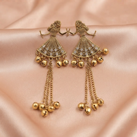 Antique Gold Dancing Lady Long Tassel Earrings